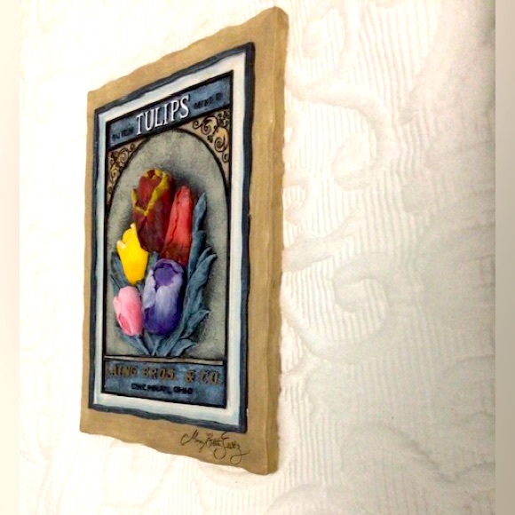 2 Stoneware Plaques Tulips 🌷 & Sunflowers 🌻 3D by Mary Beth Zeitz - Picture 5 of 6